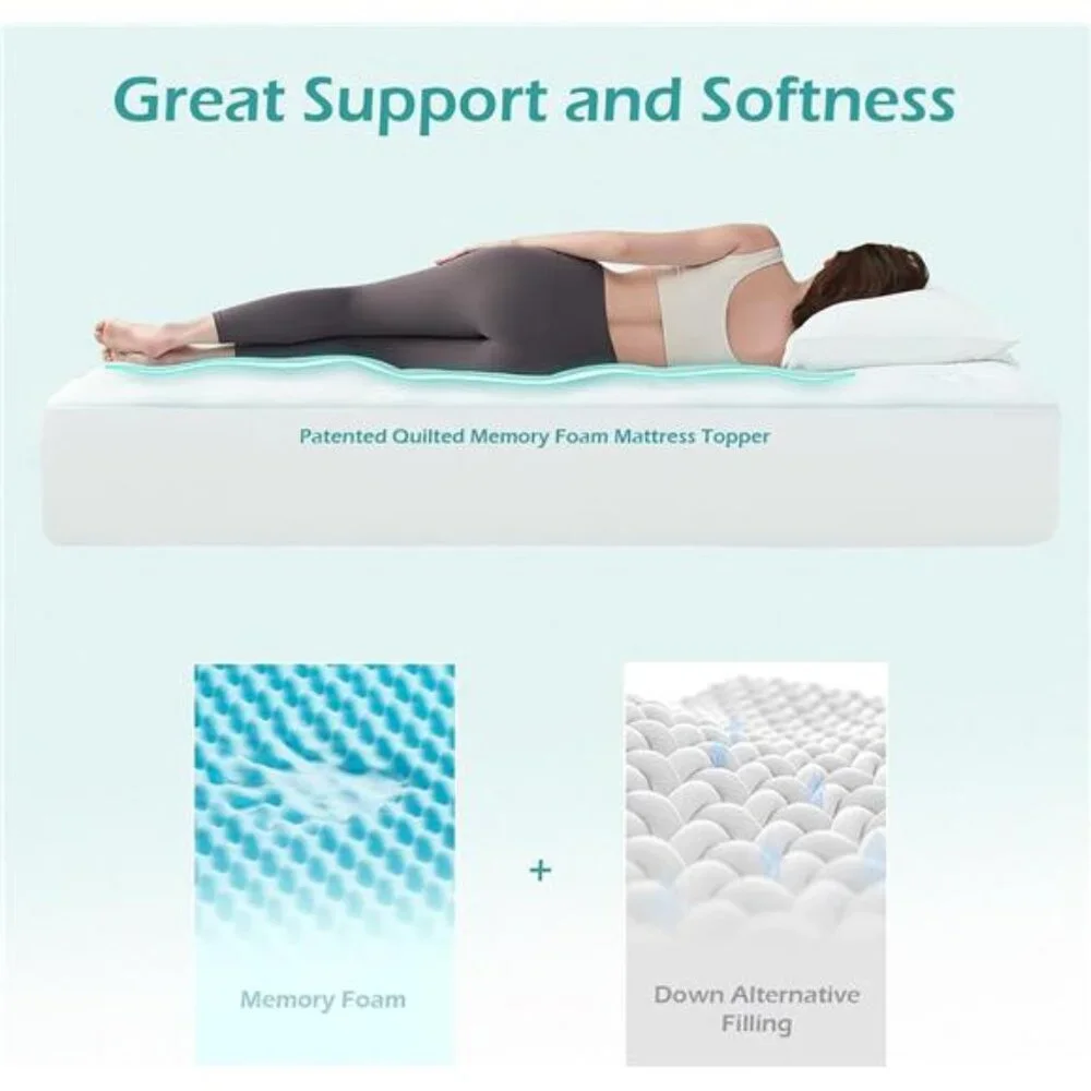 Queen Mattress Topper Viscose Derived from Bamboo, Memory Foam Pillow